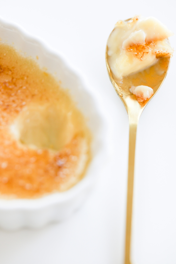 Easy to make creme brulee served in a bowl with a spoon.