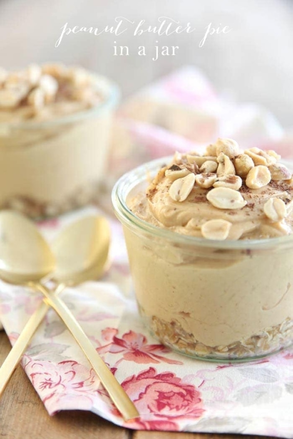 Peanut Butter Pie in a Jar with an oatmeal crust - gluten free dessert recipe