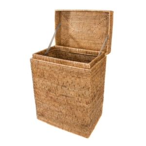 rattan hamper with lid open